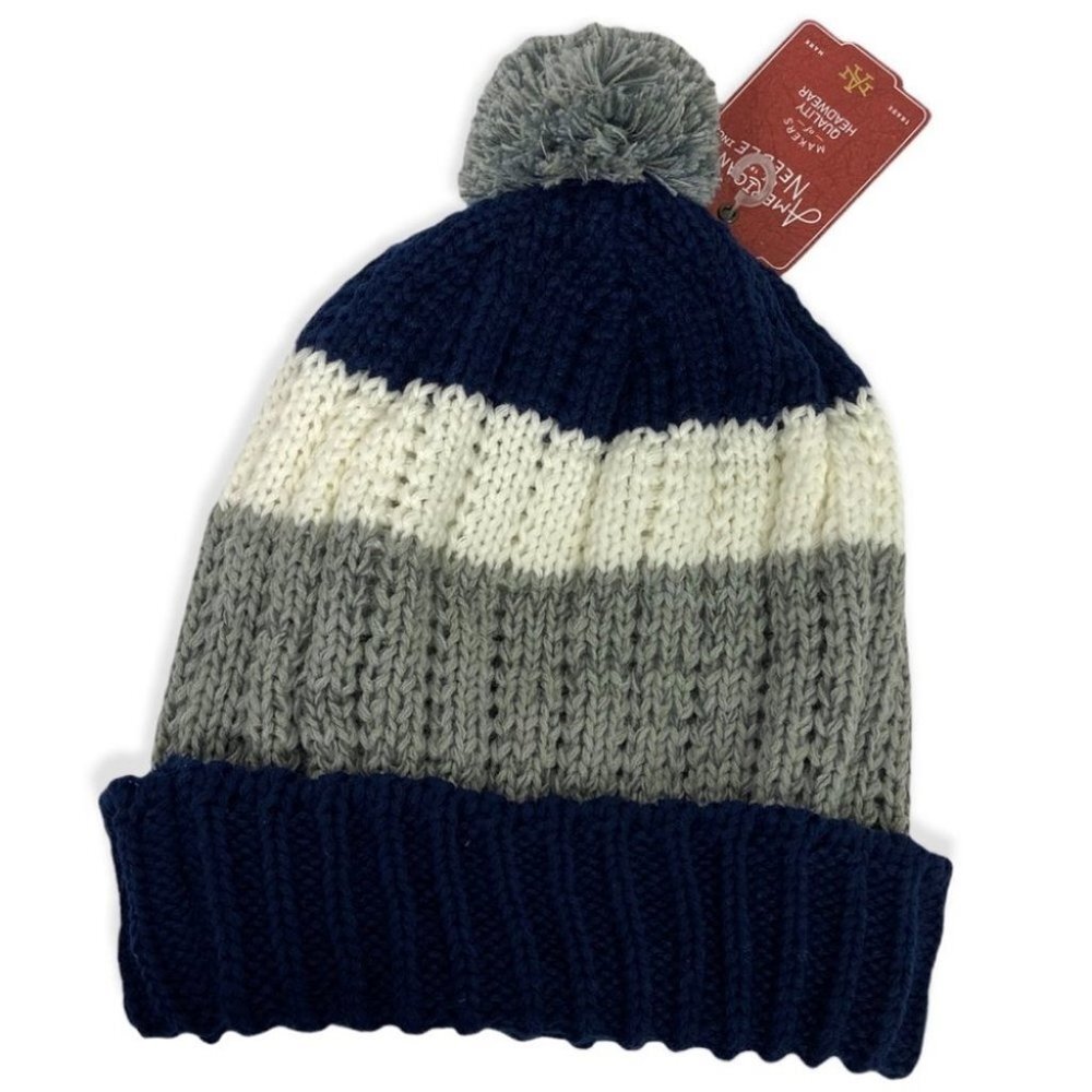 NWT Nordstrom American Needle Blue Rib Knit Beanie Pom Pom New With Tags Hat